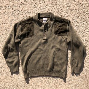 Men’s Filson 100% Wool & Suede Fishing Guide Henley Sweater Style 714 Olive